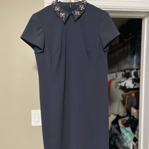 Navy blue dress with jeweled collar